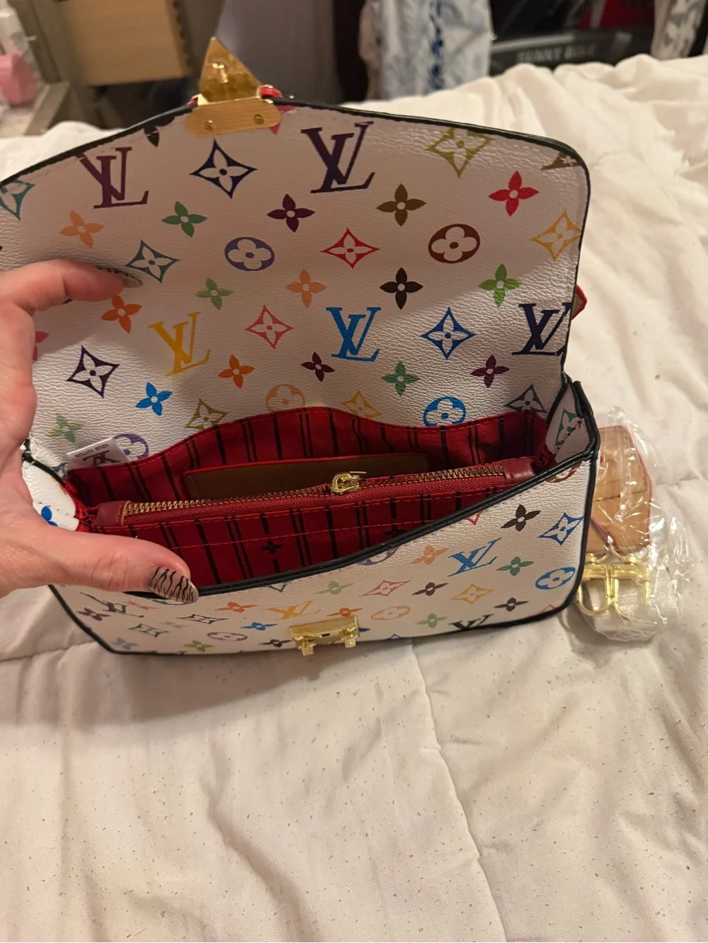Multicolor Monogram White Canvas Shoulder Bag